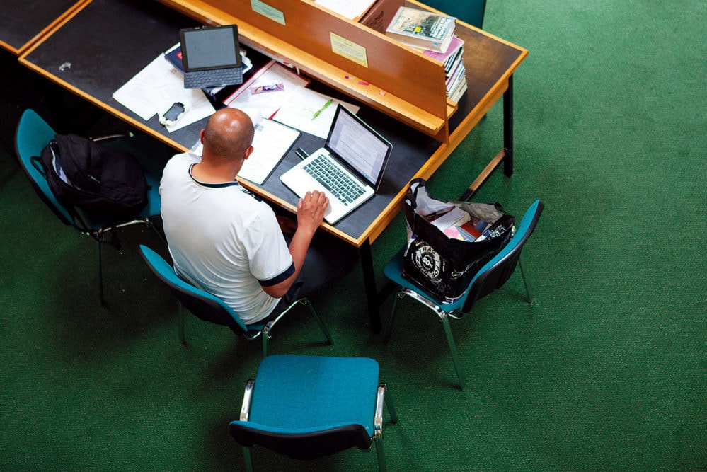 A student at work in the library