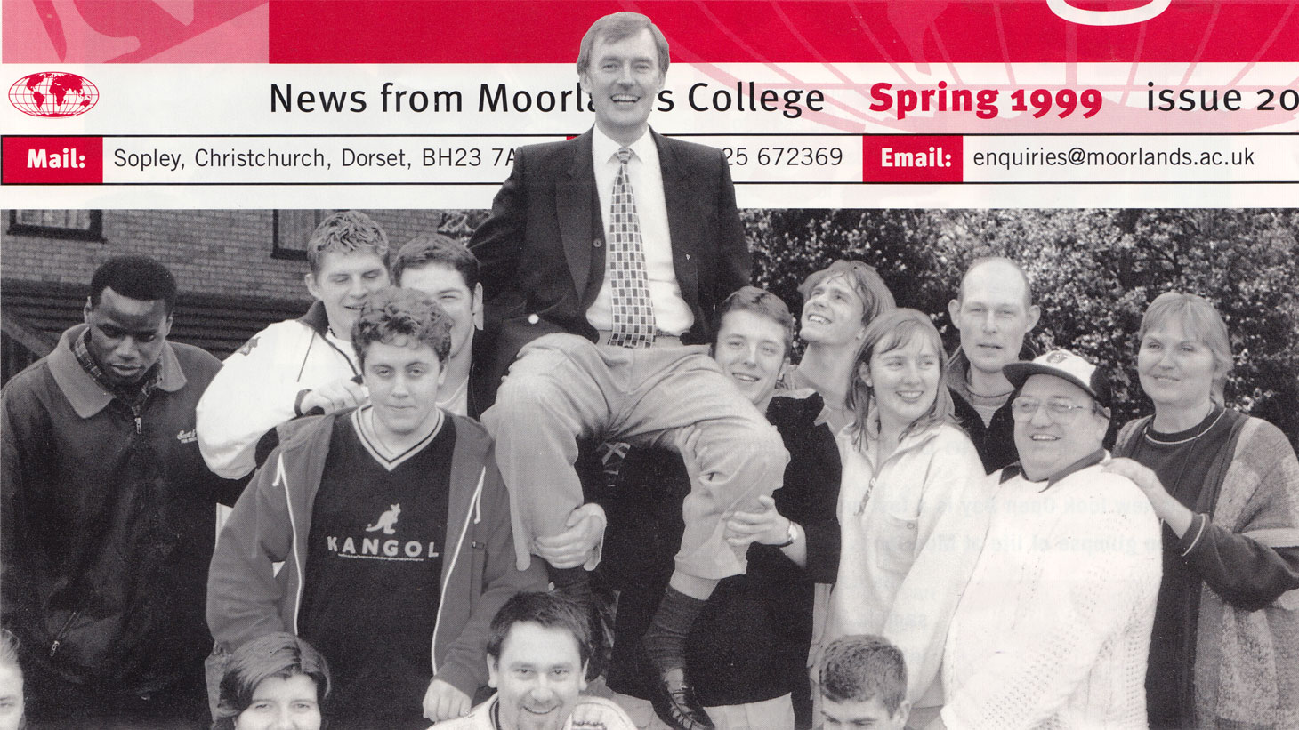 Cover of college newsletter, featuring Steve Brady, Spring 1999