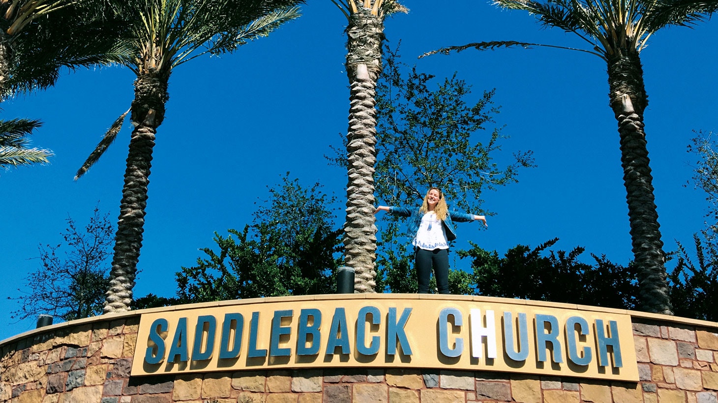 A student outside her placement: Saddleback Church in the US